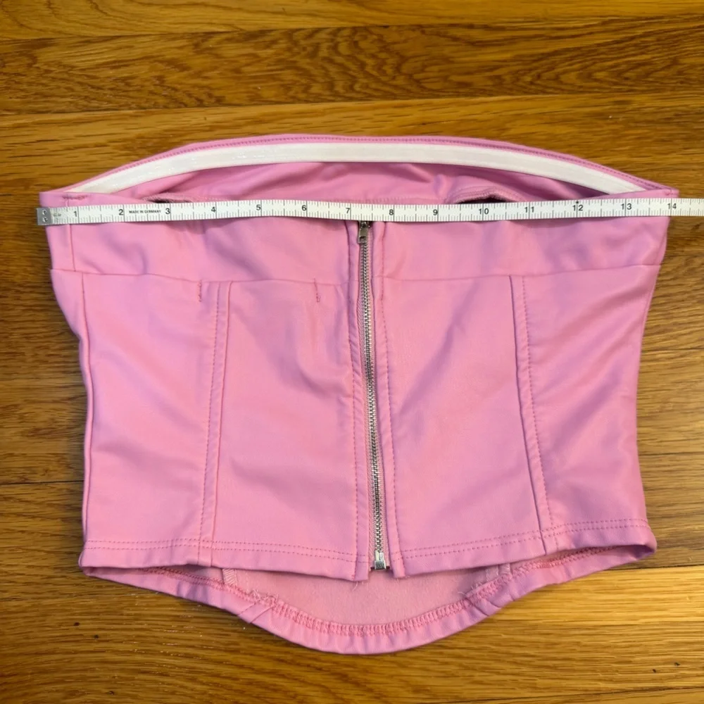 Altar'd State Faux Leather Cropped Corset Top Zipper Back in Pink - Size Small